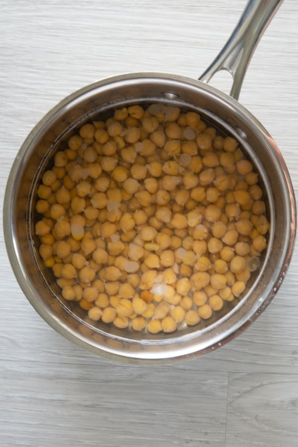 Garbanzo beans in a saucepan
