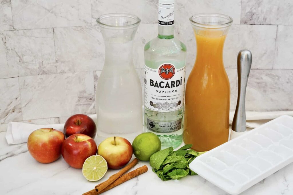 Ingredients for this apple cider mojito recipe.
