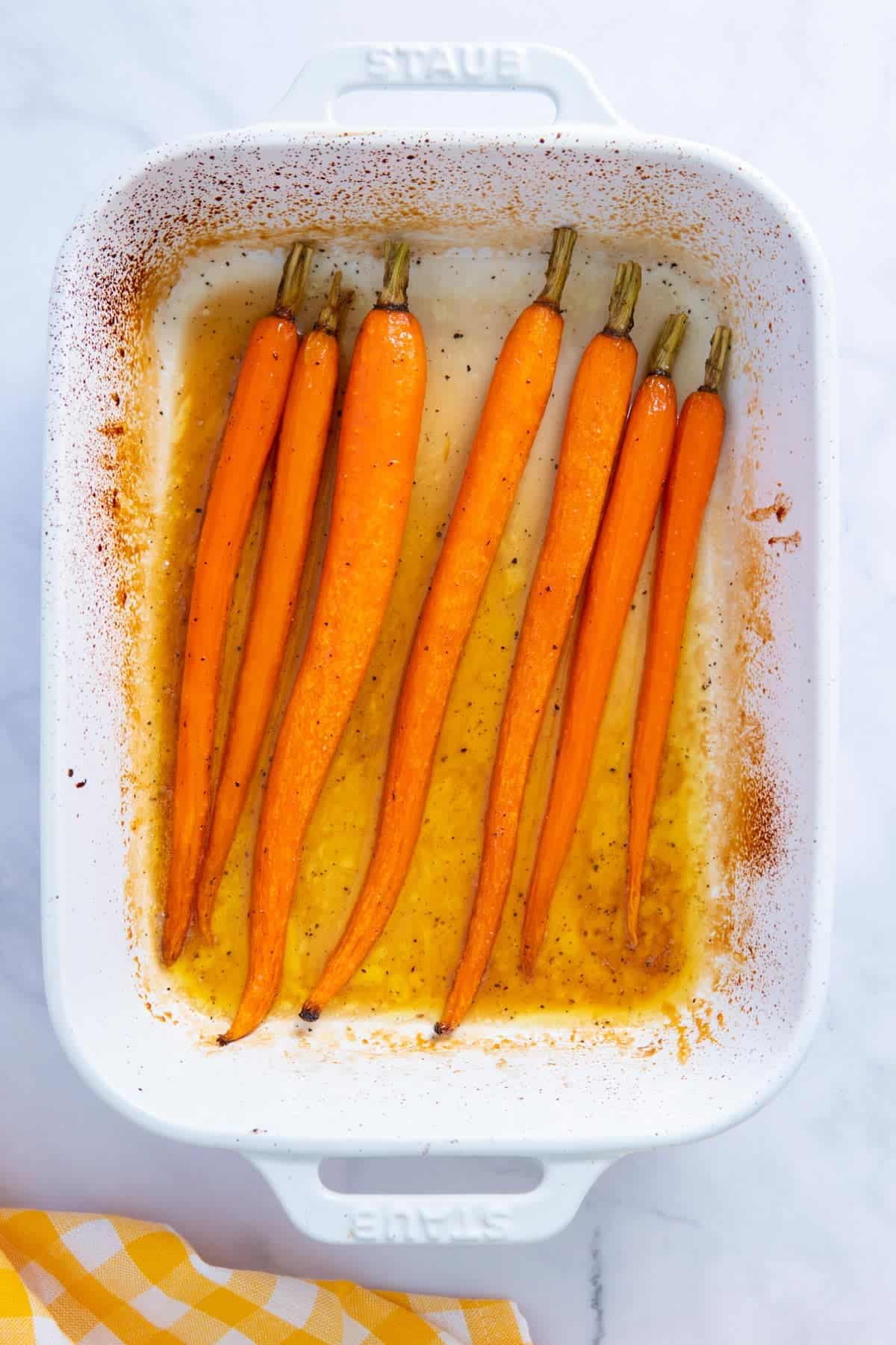 Maple glazed carrots with brown sugar fresh out of the oven.