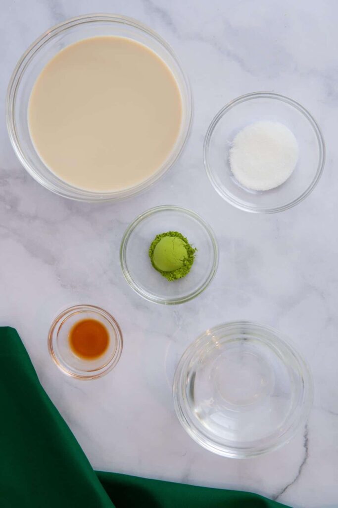 Ingredients for this oat milk matcha latte recipe.