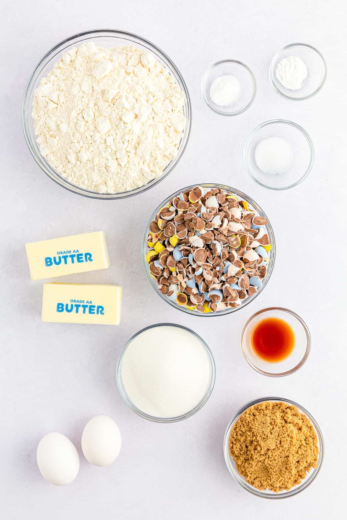 Ingredients needed to make mini egg cookie bars.