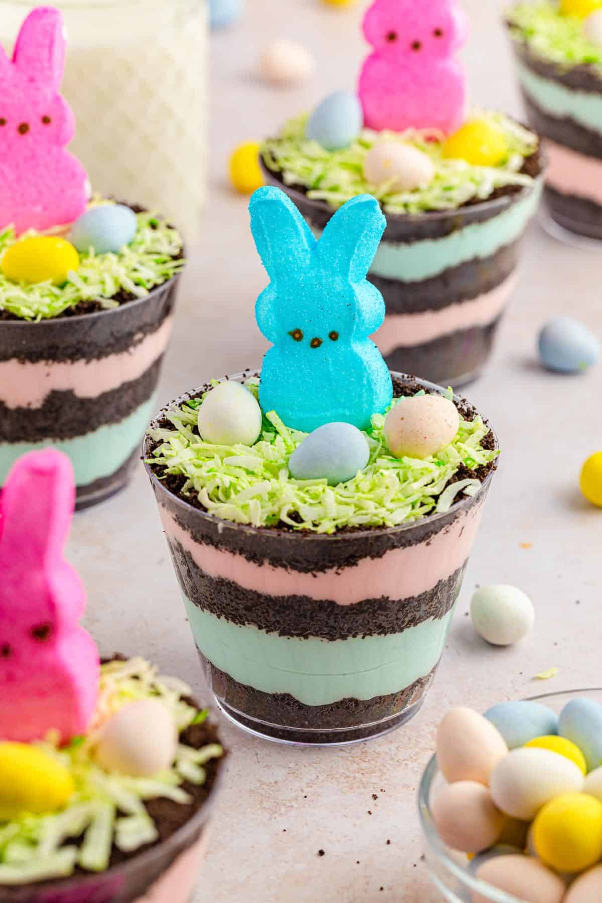 Easter Dirt Pudding Cups - with Peeps! - Just is a Four Letter Word